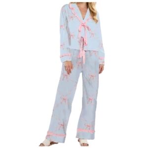 Women's Blue and Pink Pajama Set